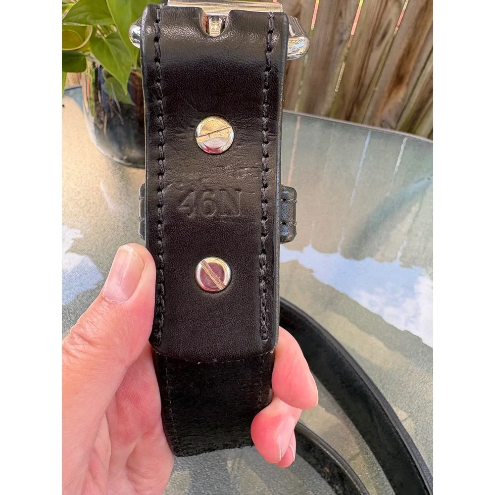 USA Leather Mens Black Work Belt Size 46 Heavy Duty Stitched Roller Buckle 1.5in